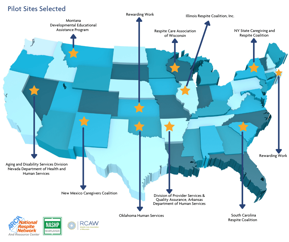 U.S. map showing respite pilot sites