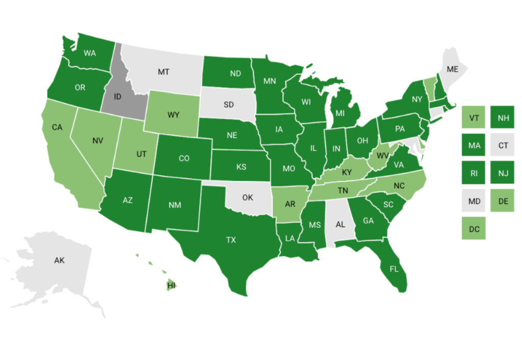 U.S. map showing how each state is collecting and using behavioral health measures in Medicaid managed care