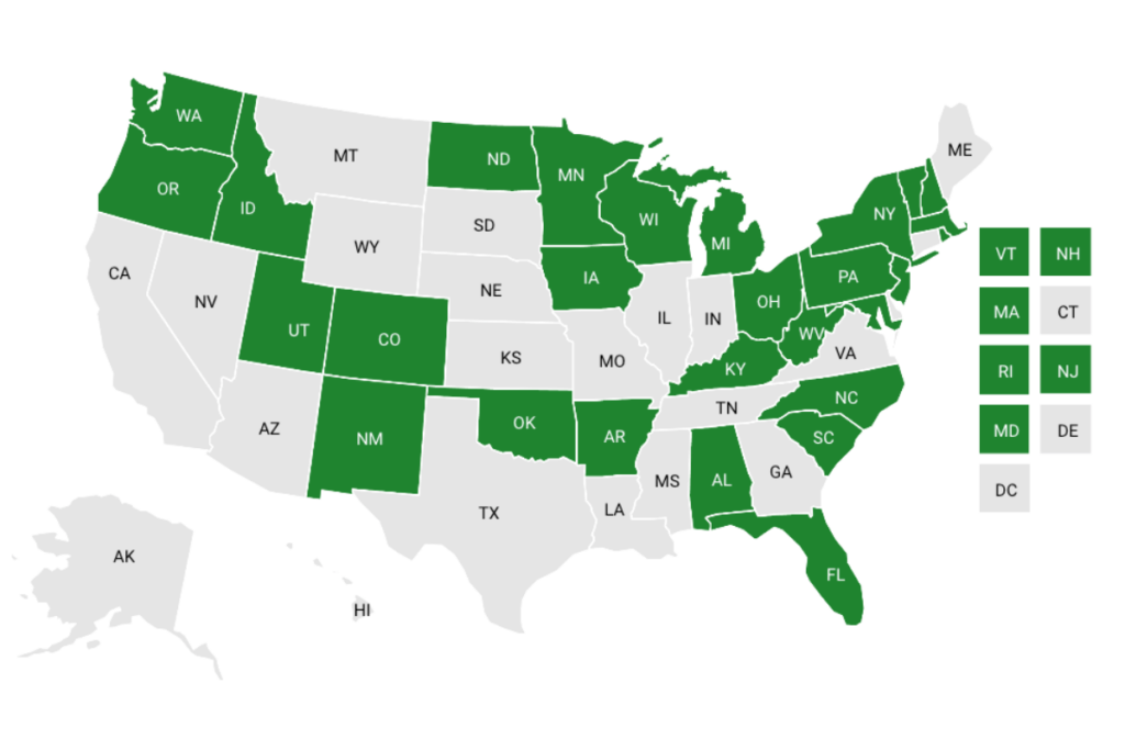U.S. map showing state approaches to Medicaid reimbursement for home visiting services