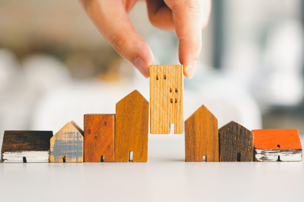 Close-up of mini wooden houses